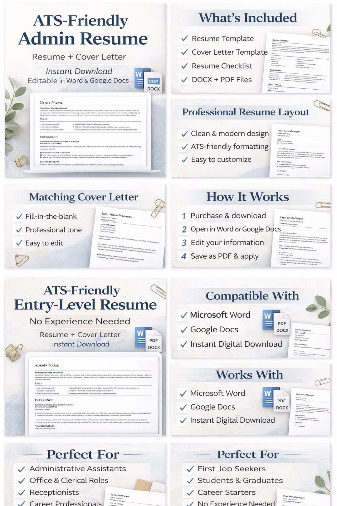 ATS Friendly Admin Resume Template | Administrative Assistant Resume ...