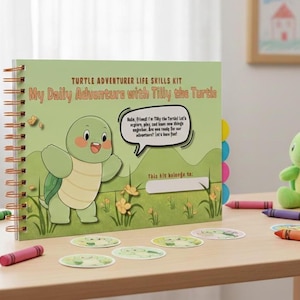 Kit de Habilidades para a Vida do Aventureiro Tartaruga | Rotina Diária Infantil, Caderno de Exercícios de Autocuidado (Download Digital)