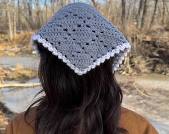 Handmade Crochet Bandana | Grey Granny Square Head Scarf