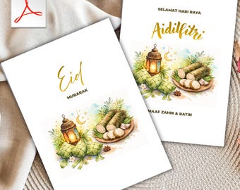 Watercolor Eid Mubarak Cards, Ketupat Lemang Design (Digital Download)