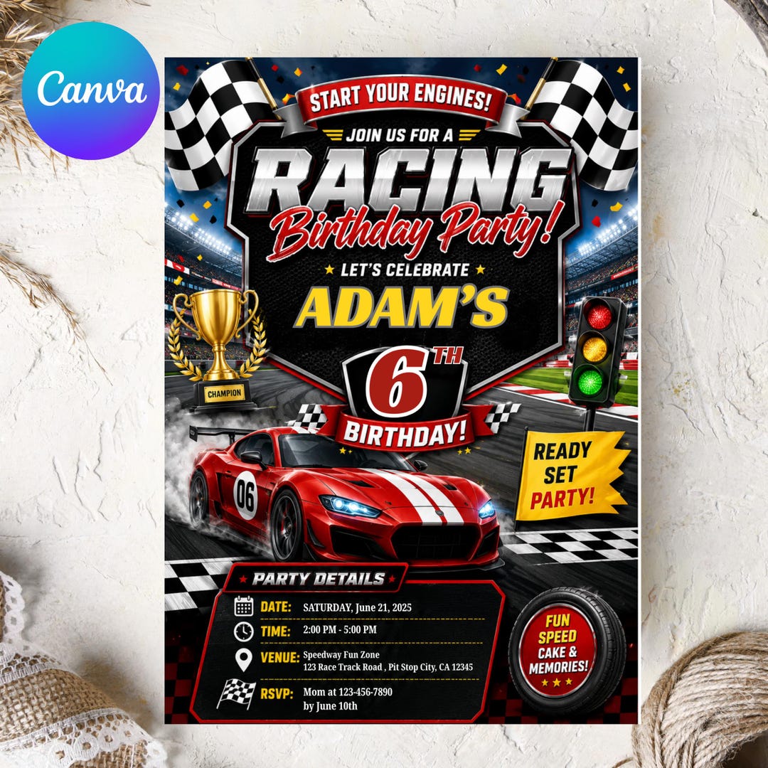 Invitations In Racing Example Car Racing Birthday Party Invitation Card | Race Track Kids Party ...