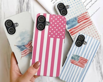 Pink American Flag Phone Case, Pink 4th of July Patriotic Tough Phone Case for iPhone Samsung, 4th Of July Gift
