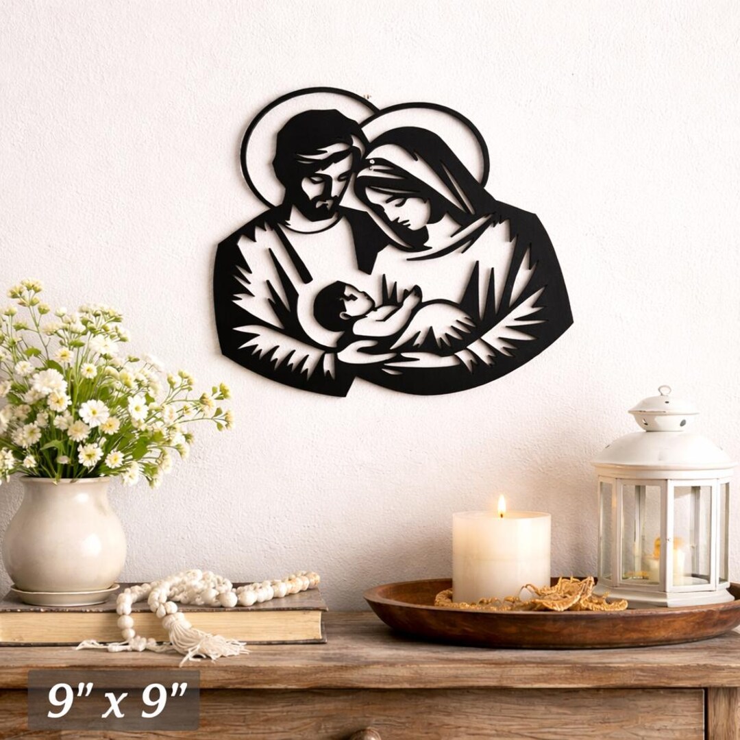 Holy Family Wall Art, Minimalist Christian Home Decor, Jesus Mary ...