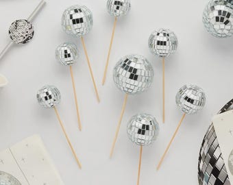 Silver Disco Ball Cake Decorations – Pack of 8, disco ball cake decoration, disco hen party, birthday party, Wedding party, Valentine party