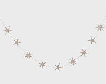 Glitter Star Wooden Garland Glittery Star Decorations, Twinkle Twinkle Little Star, Star Decorations, Birthday Deco, (2 metres)