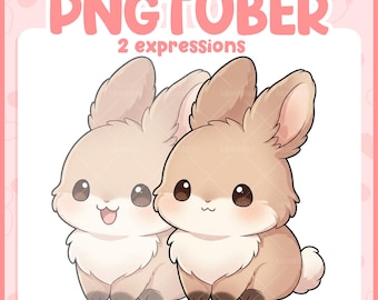 Brown Bunny PNGTuber Model – Cute Chibi Avatar for Twitch, Discord & VTubers (Digital Download)