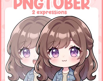 Brown Hair Chibi Anime PNGTuber Avatar – Cozy Streamer VTuber (Digital Download)