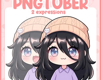 Black Haired Chibi PNGTuber Avatar – Beanie Girl for Twitch, Discord (Digital Download)