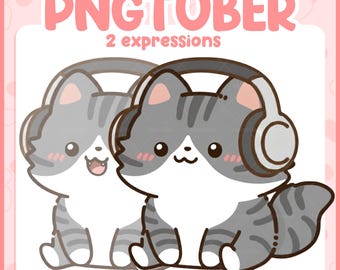 Chibi Tabby Cat PNGTuber Avatar – Kawaii Kitty for Twitch, Discord (Digital Download)