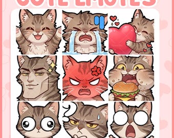 Brown tabby kitty cat Emotes, Cozy Streamer PNG Emotes, Anime Twitch Discord Emotes, Cute Gaming Emotes, 12 PNG Emotes, Digital Download