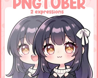 Dark Haired Chibi PNGTuber Avatar – Anime Girl for Twitch Streams (Digital Download)