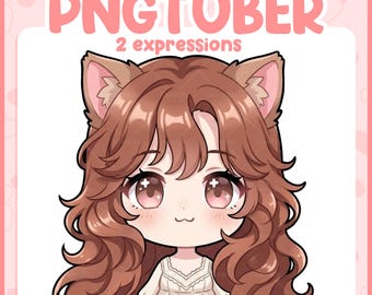Brown Haired Cat Girl PNGTuber Avatar – Chibi Anime VTuber (Digital Download)