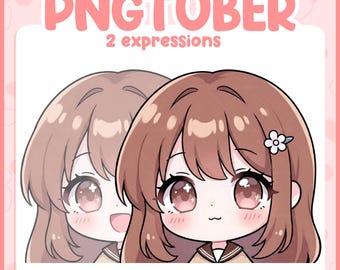 Chibi Anime Girl PNGTuber Avatar – Brown Hair Streamer Asset (Digital Download)