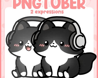 Chibi Tuxedo Cat PNGTuber Avatar – Kawaii Kitty for Twitch, Discord (Digital Download)
