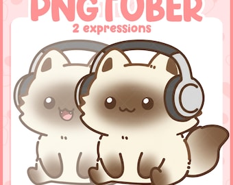 Chibi Siamese Cat PNGTuber Avatar – Kawaii Kitty for Twitch, Discord (Digital Download)