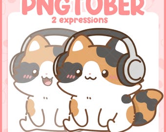Chibi Calico Cat PNGTuber Avatar – Kawaii Kitty for Twitch, Discord (Digital Download)