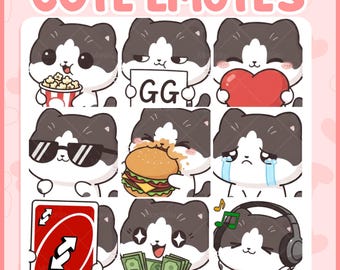 Tuxedo Cat Twitch Emotes Pack (9) | Cute Cat Streamer Emotes for Twitch & Discord | Cozy Cat PNG