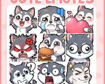 12 HUSKY cute Emotes, Cozy Streamer PNG Emotes, Anime Twitch Discord Emotes, Cute Gaming Emotes, 12 PNG Emotes, Digital Download
