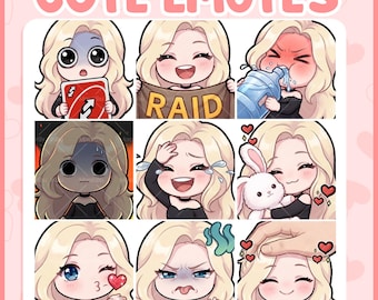 Blonde girl Emotes a set of 12, Cozy Streamer PNG Emotes, Anime Twitch Discord Emotes, Cute Gaming Emotes, 12 PNG Emotes, Digital Download