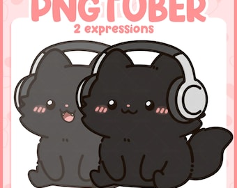 Chibi Black Cat PNGTuber Avatar – Kawaii Kitty for Twitch, Discord (Digital Download)