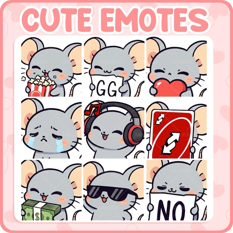Mouse Emotes Cute Mouse Twitch Emotes Pack (9) | Kawaii Streamer Emotes for Twitch ...