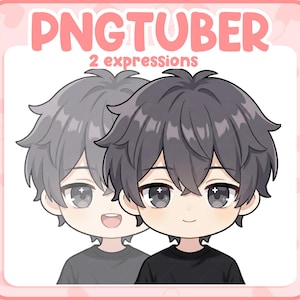 Black Haired Chibi Boy PNGTuber Avatar – Anime Streamer Model (Digital Download)