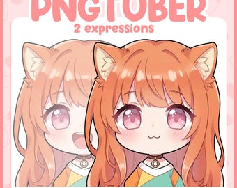 Orange Cat Girl PNGTuber Avatar – Chibi Anime Streamer Model (Digital Download)