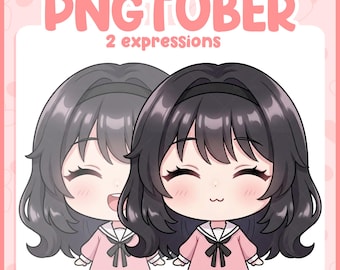 Avatar PNGTuber Chibi de cabello negro – Recursos para streamers de anime (Descarga digital)