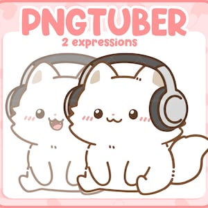White Kitty Chibi PNGTuber – Avatar de Gato Kawaii para Streaming (Download Digital)