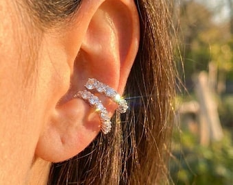 Orecchini pendenti con pavé scintillante in argento sterling 925 rodiato, senza piercing, coppia singola, regalo di gioielli