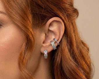 Sterling Silver Rainbow Earring Set, Cubic Zirconia Ear Cuffs