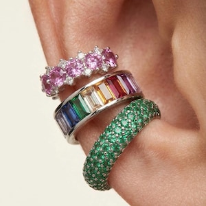Färgglatt örhängesset 925 sterlingsilver | Dopamine Jewelry Pave & Baguette örhängesmanschett