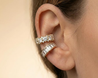 Set di orecchini a bottone a forma di baguette placcati in oro 18 carati, in argento 925, senza piercing, impilabili, gioielli minimalisti