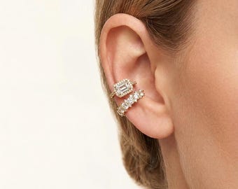Orecchino a clip con pavé di diamanti placcato oro 18 carati, in argento sterling 925, senza piercing, gioiello regalo