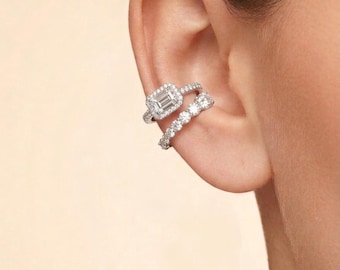 Set di orecchini a clip in argento sterling con pavé di zirconi cubici placcati in rodio (senza fori per il piercing)