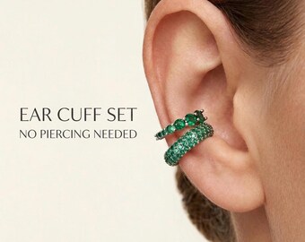 Set di orecchini a clip verde smeraldo in argento sterling 925 rodiato, senza piercing, con pavé di diamanti, idea regalo.