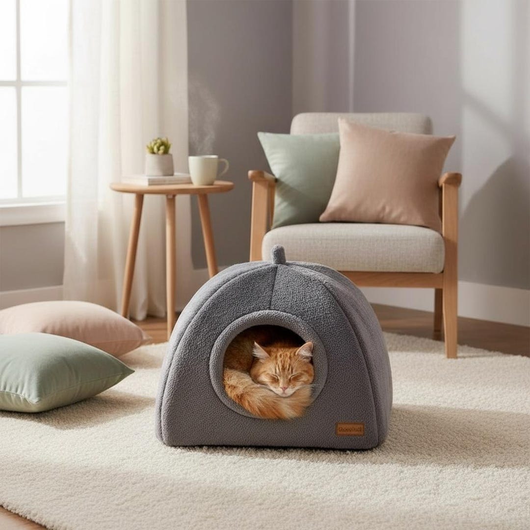 Curated visual reference: Cat Spill Hideaways Enclosed Lazy Reference: Modern Enclosed Cat Cave Calming Pet Bed Indoor Hideaway