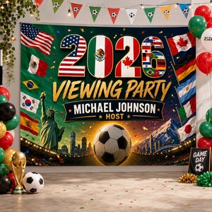 Personalized 2026 Soccer Viewing Party Backdrop Custom Name Football Watch Party Banner Sports Tapestry Event Sign Photo Booth Decor
