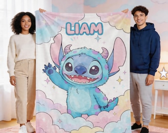 Manta de franela personalizada, manta con nombre personalizado de lindo monstruo, decoración para cuarto infantil, regalo de cumpleaños para bebé niño/niña, ropa de cama en tonos pastel