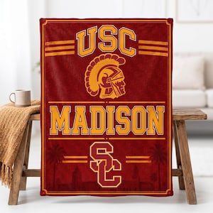 Personalized USC Trojans Flannel Blanket Custom Name Southern California Football Fan Gift Custom Tailgate Throw Graduation Alumni Present