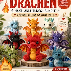 Pacote de padrões de crochê de dragão fantástico em PDF | Padrões de dragão amigurumi | Tutorial de crochê para iniciantes | Download instantâneo