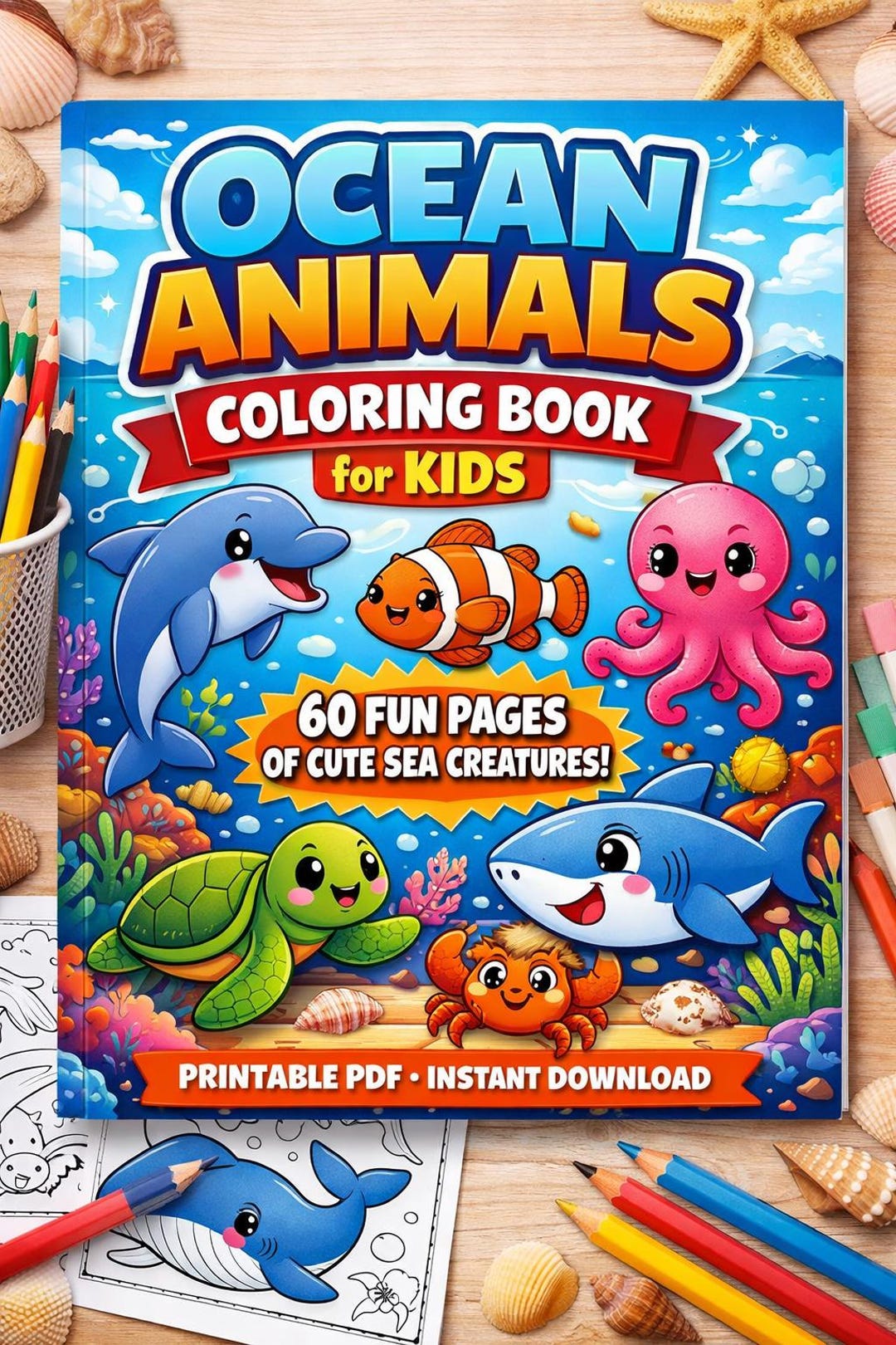 Ocean Animals Coloring Book for Kids | 60 Sea Creatures Pages ...