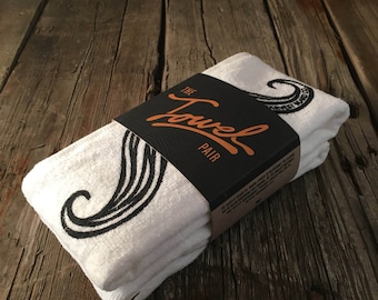 Mustache shaving towel - Soft Terry Velour with Print, Mens Gift