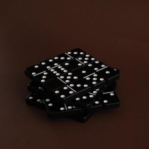 Black Domino Coasters Set – White Dot Tiles, Cork Backed (4in x 4in)