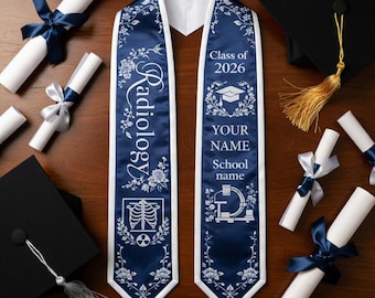 Gepersonaliseerde afstudeerstola RT Radiologie 2026, Rad Tech-sjerp met röntgenpictogram, RT Medical Grad-cadeau, jouw naam School afstudeersjerp