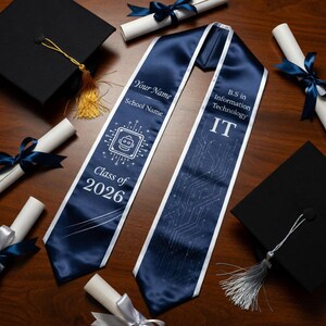 Personalized IT Graduation Sash, Computer Science Stole, Custom STEM Grad Gift, Binary Code Coding Sash, Class of 2025 2026, IT Major Stole