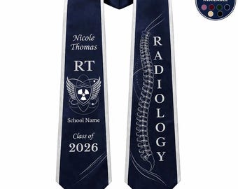 Personlig RT-radiologiexamensstola 2026, Rad Tech-skärp med röntgenikon, RT-medicinsk examensgåva, ditt namn för skolans examensskärp