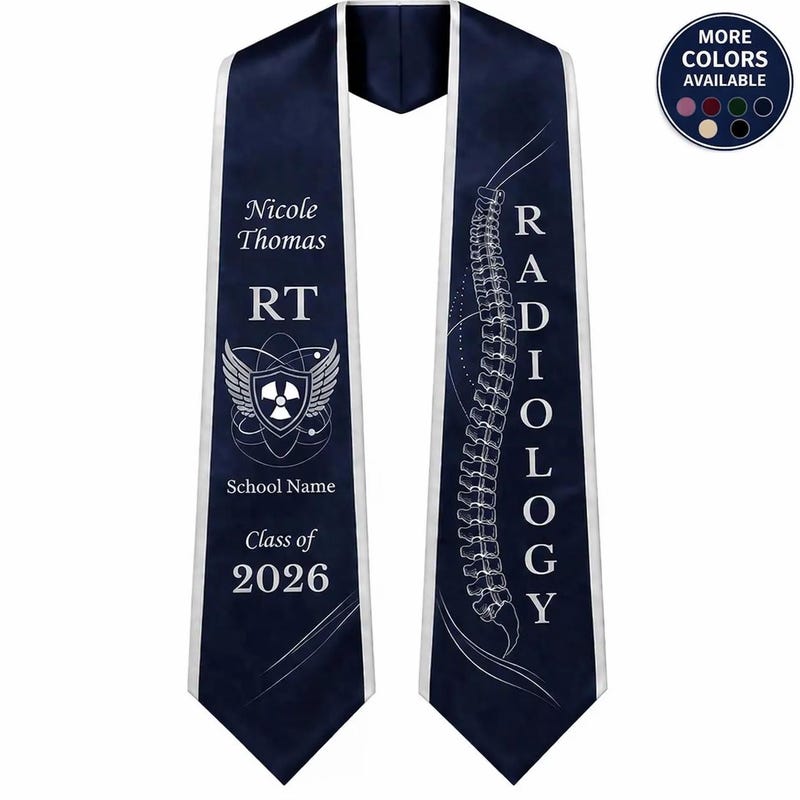 Personalized RT Radiology Graduation Stole 2026, Rad Tech Sash with X-ray Icon, RT Medical Grad Gift, Your Name School Graduation Sash