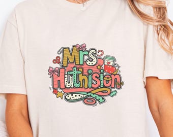 Mrs Hutchison Graphic T Shirt, Crafty Teacher Gift, Personalized School Tee