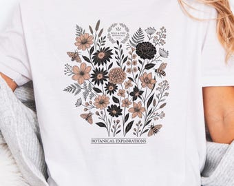 Botanical Explorations T Shirt, Wildflower Graphic Tee, Nature Lover Gift